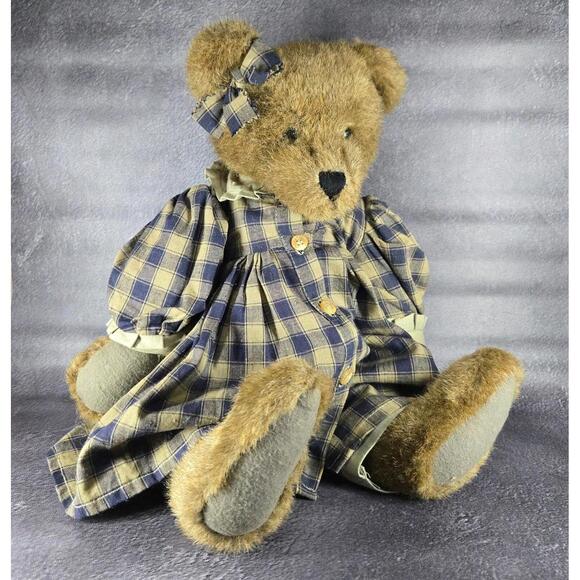 Boyds Bears Eugenia #9195 Plush Teddy Bear with Plaid‎ Dress & Bow Collectible - Picture 6 of 6